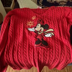 Disney Women's Red Cable Knit Sweater with Minnie Mouse